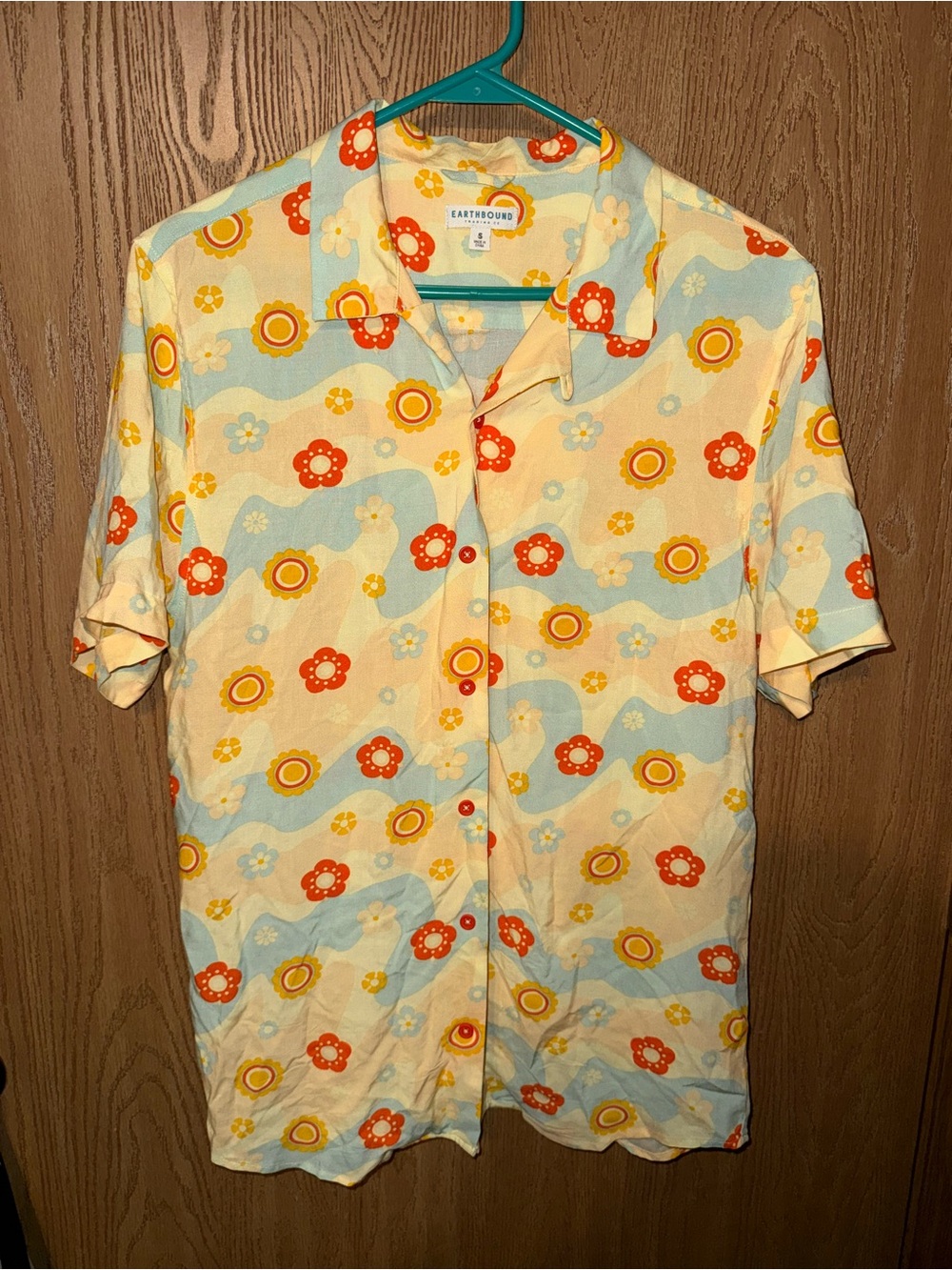 Earthbound Retro Floral Short Sleeve Shirt - Yellow/Blue/Orange